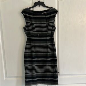 Calvin Klein Black and Gray Sheath Midi Dress